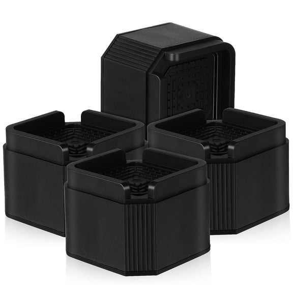 OUNONA 4-Pack Adjustable Furniture Risers in Black, PP Resin with TPU Rubber Pads for Stability and Enhanced Support
