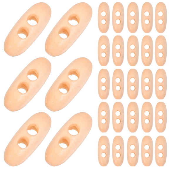 OUNONA Beige Wooden Oval Toggle Buttons for Crafts, Double Hole Design, Natural Wood Material for Sewing and Accessories