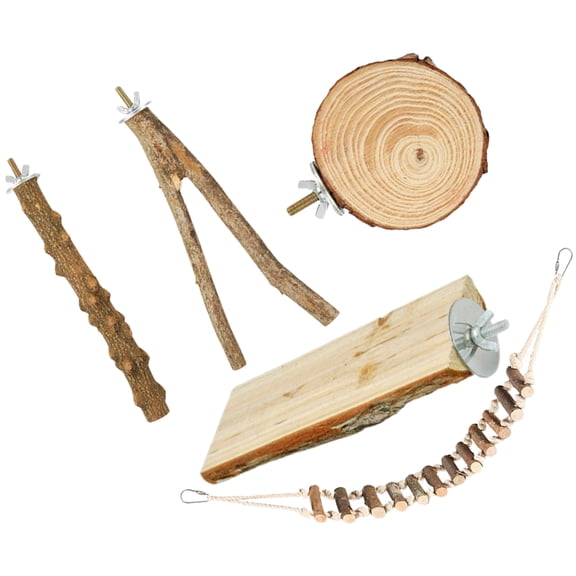 DRAFIDEEP 5Pcs Bird Cage Perch Set with Sturdy Wood, Khaki for Parakeet and Parrot