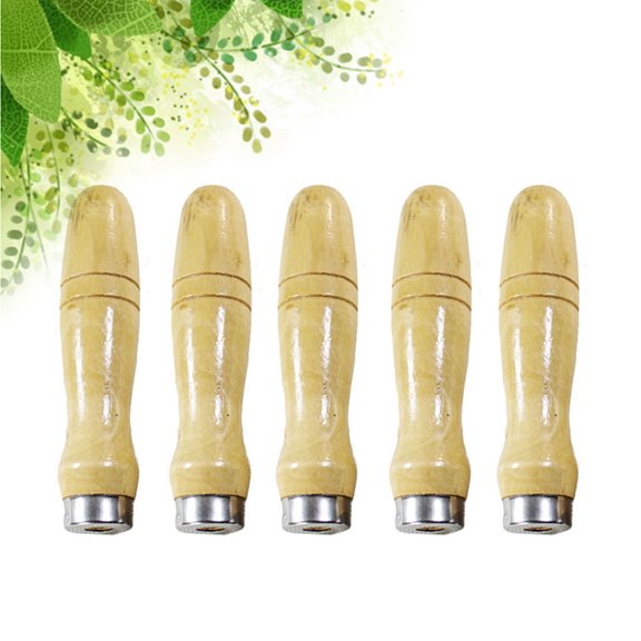 DRAFIDEEP 5Pcs Comfort Grip Wood File Handles for Handy Persons Khaki 12.00X2.80X2.80CM