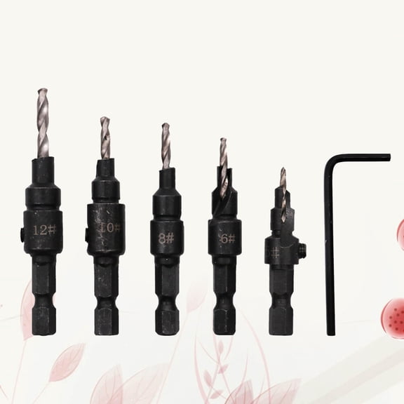DRAFIDEEP 5Pcs Countersink Drill Bit Set Steel Wood Hole Reamer Fast Cutting High Efficiency