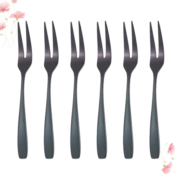 DRAFIDEEP 6Pcs Black Stainless Steel Appetizer Forks Two Prong Design for Home Bar Cafe Use