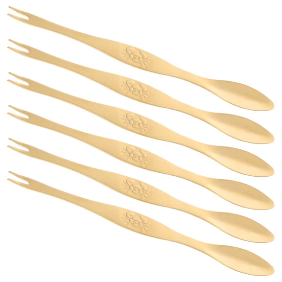 DRAFIDEEP 6-Piece Golden Stainless Steel Crab Fork Set, Multipurpose Seafood Tool and Nut Pick for Home and Restaurant Use