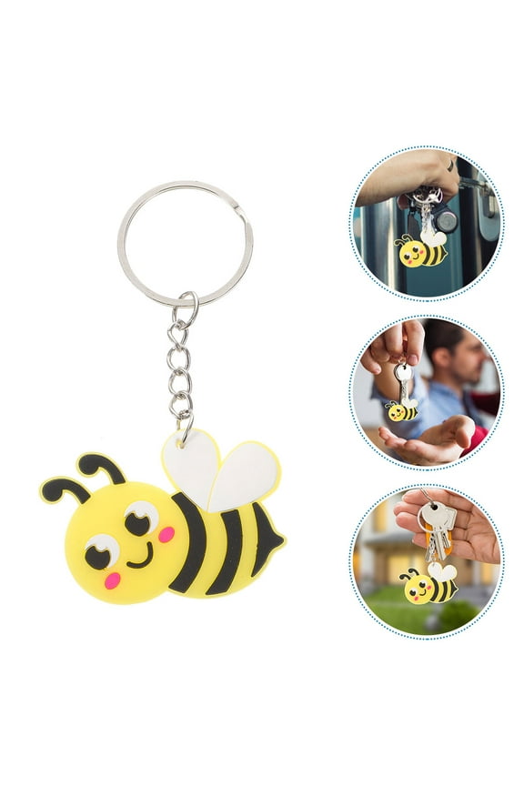 6Pcs Lovely Bee Keychains Yellow Bee Pendant Keyring PVC Metal Bag Accessory present