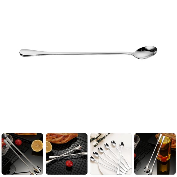 DRAFIDEEP 6Pcs Stainless Steel Kitchen Mixing Spoons with Extended Handles for Coffee Ice Cream and Cocktails
