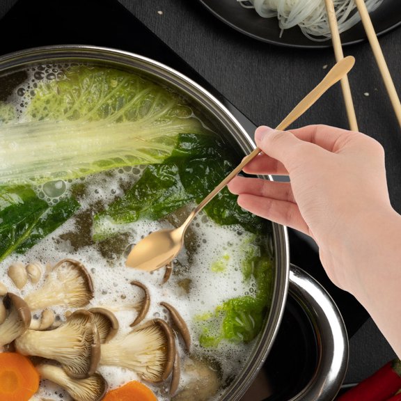 DRAFIDEEP 6Pcs Stainless Steel Serving Spoons with Extended Handle for Soup and Hot Pot Use