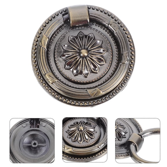 OUNONA Vintage Dark Brown Zinc Alloy Furniture Pull Handles with Elegant Floral Design, Set of 6 Drawer and Cabinet Handles
