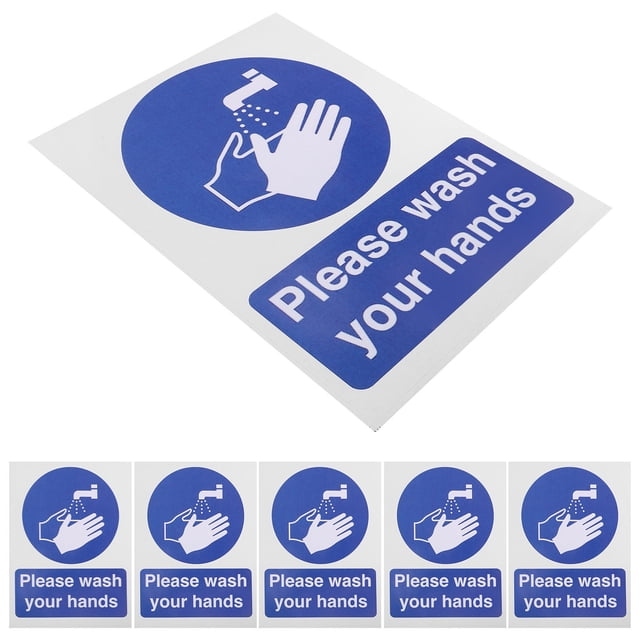 DRAFIDEEP 6Pcs Wash Hands Stickers Sky-Blue Rectangular Paper with ...
