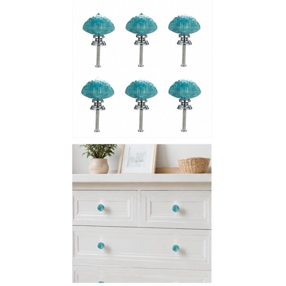 DRAFIDEEP 6pcs Elegant Ceramic Shell Shape Cabinet Knobs for Cupboards, Blue