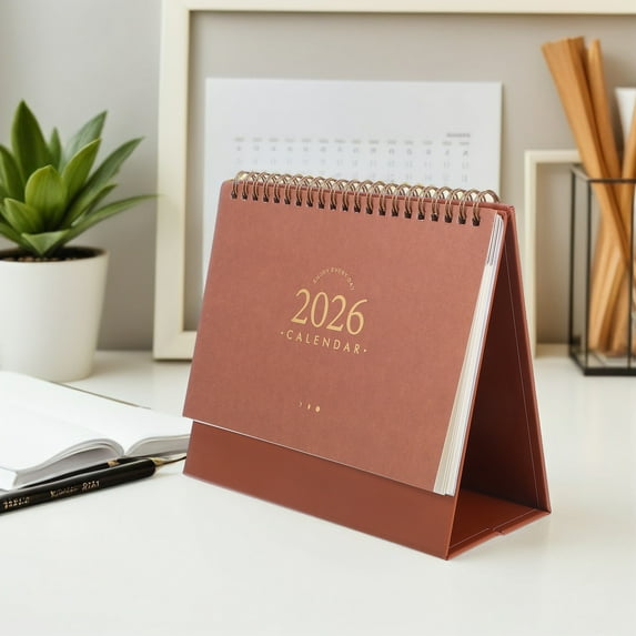 OUNONA Stylish Khaki 2026 Desk Calendar for Organizing Daily Tasks and Schedules