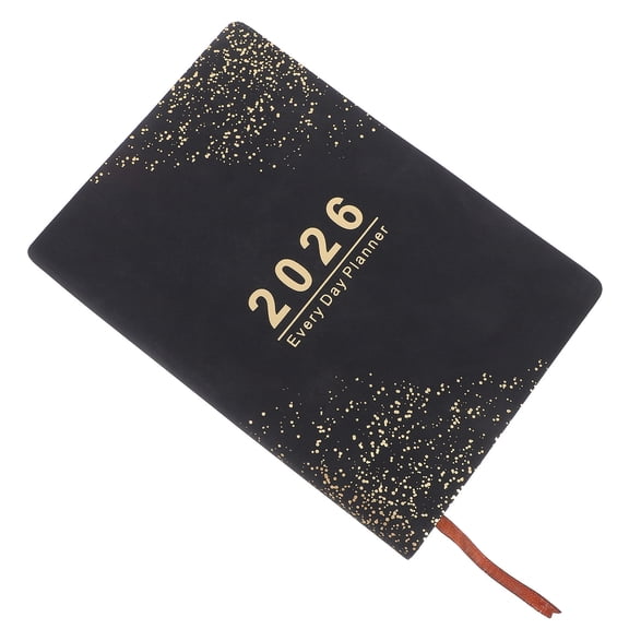 OUNONA Drafideep 2026 Daily Planner Black PU Cover with Thick Paper and Rounded Corners for Writing and Organization