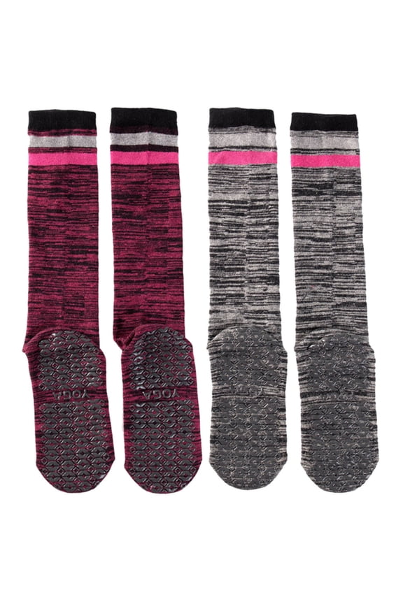 Women's Non Gripper Socks, Assorted Colors, 2 Pairs, Blended Fabric Pilates and Pedicure Socks with Grip
