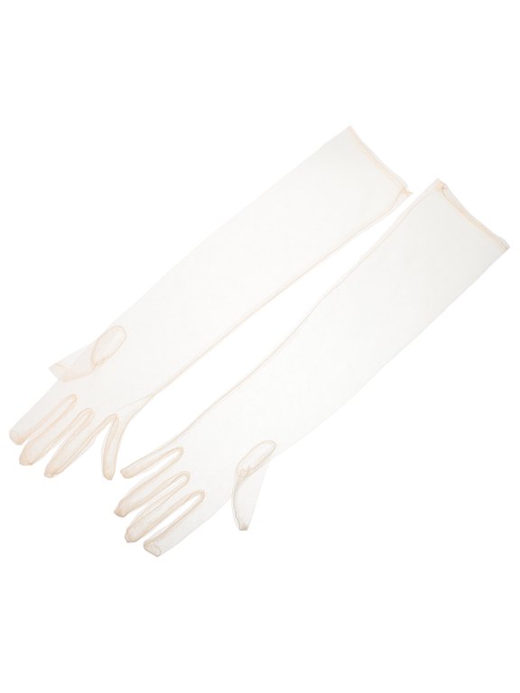 Beige Mesh Sheer Bridal Gloves for Women Wedding Party Accessories