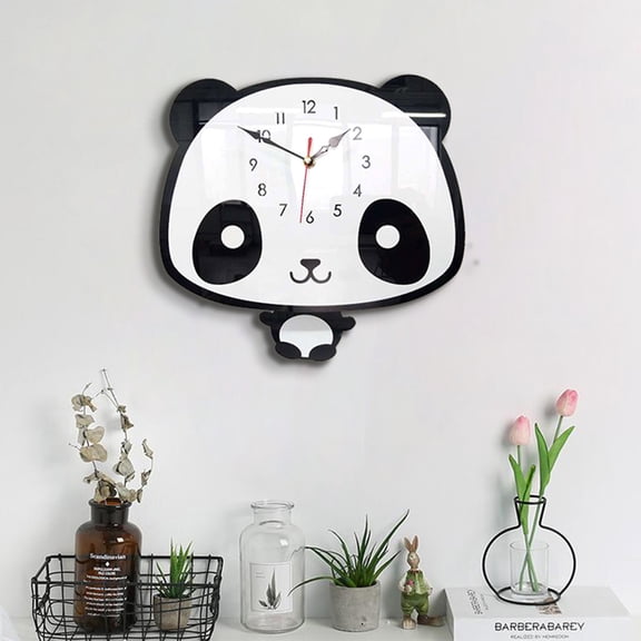 DRAFIDEEP Black Decorative Wall Clock with Panda Shape for Living Room Bedroom Office, Quiet Quartz