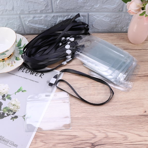 DRAFIDEEP Black PVC ID Badge Holder with Lanyard for ID Cards and Credentials Perfect for Events and Workplaces 20pcs