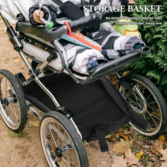 OUNONA Black Stroller Basket Organizer, Lightweight Cloth Storage Bag for Pushchair, Compatible with Most Strollers