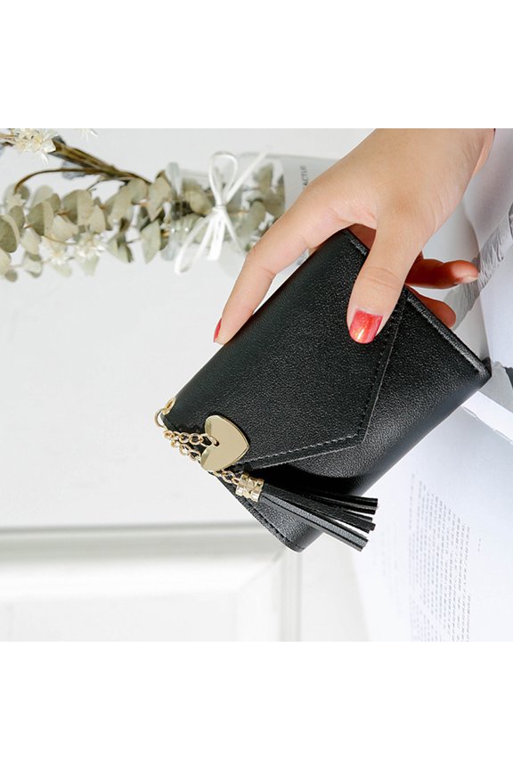 Black Tassel Coin Purse Snap Fastener Wallet Pocket for Storage Use Durable PU Material