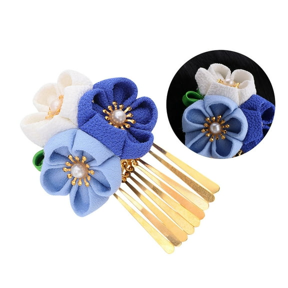 DRAFIDEEP Blue Japanese Style Flower Hair Clips for Women's Soft Cloth Hair Accessories Suitable for Weddings and Parties