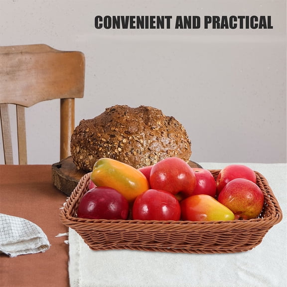 DRAFIDEEP Brown Plastic Woven Rectangular Bread Basket for Kitchen Storage, Food Display and Organization