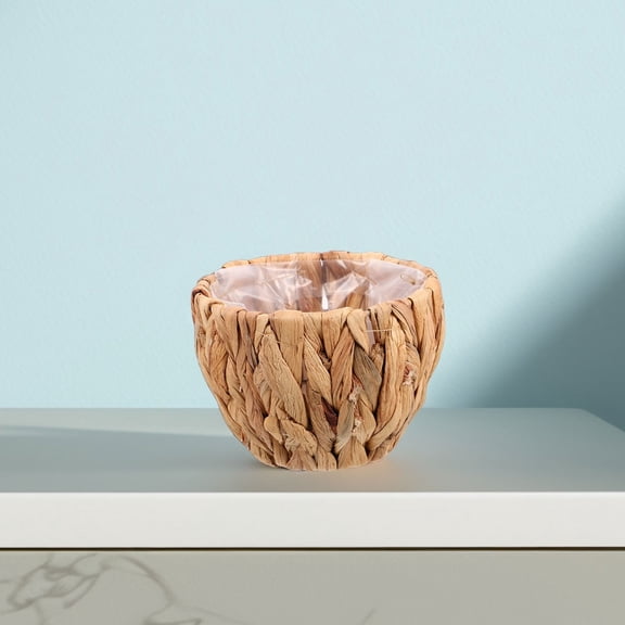 DRAFIDEEP Brown Woven Planter Basket With Waterproof Liner Natural Style For Indoor Plants 1Set