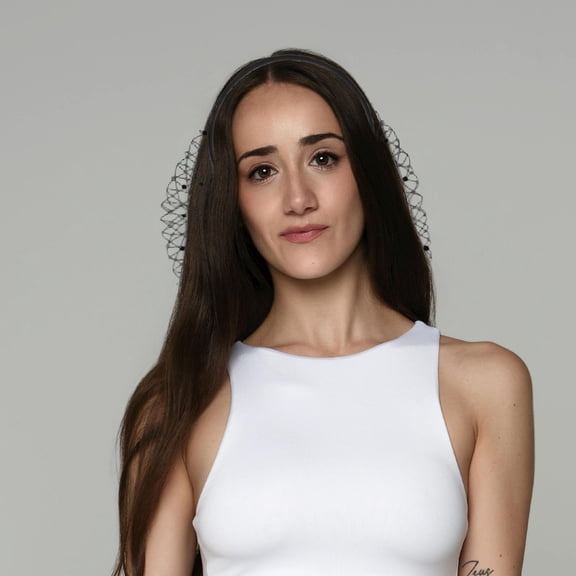 DRAFIDEEP Comfortable Black Headpiece with Veil and Rhinestones for Wedding Celebrations