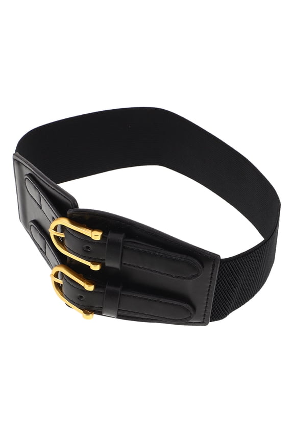 Black Wide Chain Belt for Women, Adjustable Elastic Waist with Double Buckle, Stylish Accessory for and 75 cm