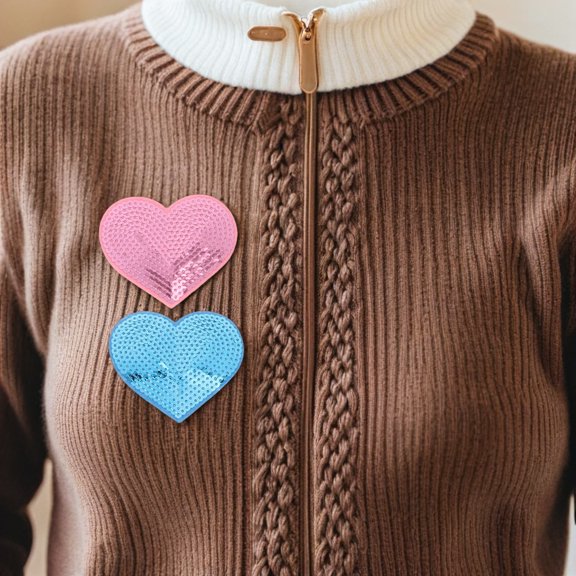 DRAFIDEEP 24Pcs Sequin Heart Patches Iron on Embroidery Applique for Clothes and Bags
