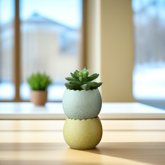 DRAFIDEEP Eggshell Ceramic Pots, 6-Piece Mini Planter Set for Indoor Plants, Desk Decor, Home Office Display