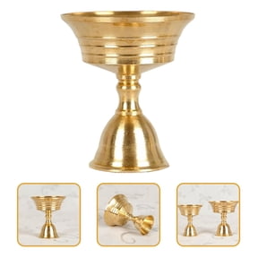 DRAFIDEEP Golden Butter Lamp Stand with Ghee Lamp Holder and Candle Container, 1 Set for Traditional and Decorative Use