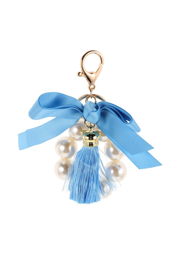Elegant Sky Blue Bow Keychain Charm for Handbag and Car Key Decoration