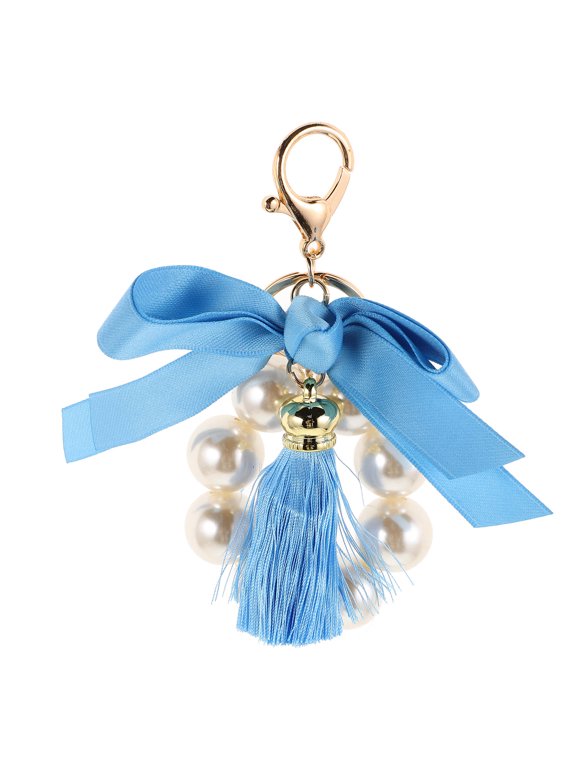 Elegant Sky Blue Bow Keychain Charm for Handbag and Car Key Decoration