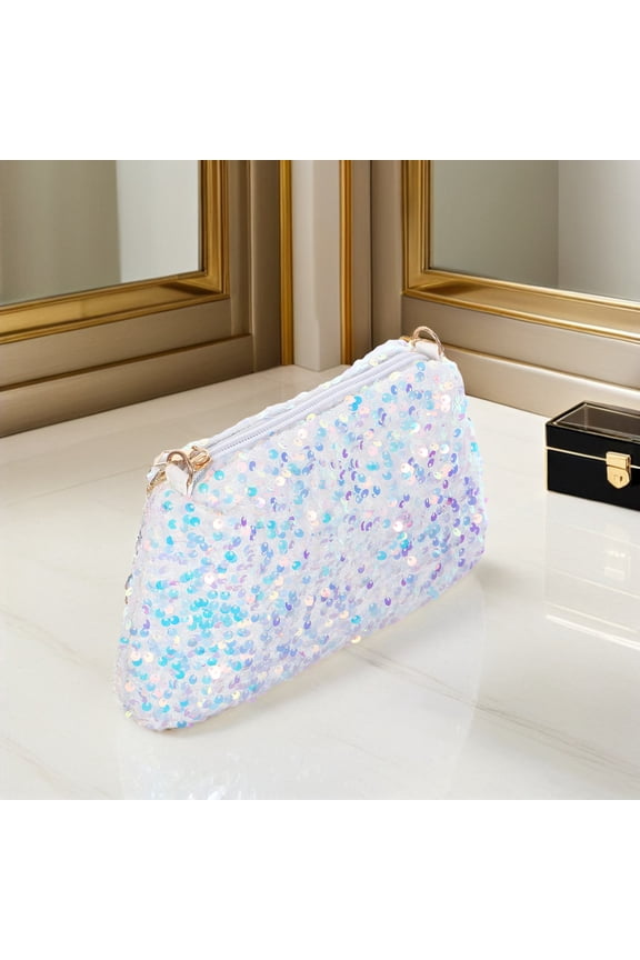 White Sequin Crossbody Bag for Women, Elegant Evening Clutch Purse, 1 Pack Party Handbag