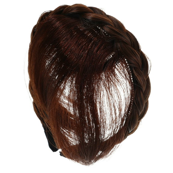 OUNONA Synthetic Light Brown Fringe Headband with Air and Braid Decorative Hair Accessory