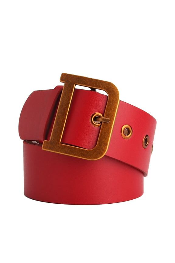 Red PU Ladies Belt with D-Shaped Alloy Buckle, Stylish Decorative Accessory for , Trousers, and Casual Wear, 1 Pc