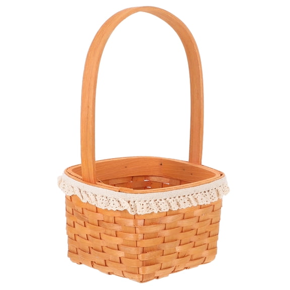 DRAFIDEEP Fruit And Vegetable Picking Basket For Spring Picnic Brown Wood 1Pcs