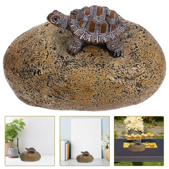DRAFIDEEP Garden Ornament 1Pack Resin Turtle on Stone Key Hider Realistic Design for Patio Use