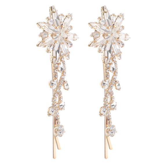 DRAFIDEEP Golden Rhinestone Bridal Flower Hair Pins 2pcs European Style Secure Design Versatile Hair Clips for Girls