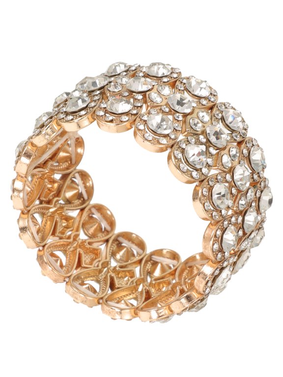 Golden Stretch Wrist Bracelet with Chic Design and Rhinestones for Anniversary Jewelry