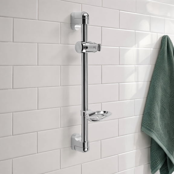 DRAFIDEEP Stainless Steel Wall Mounted Shower Riser Rail with Soap Tray, Plated for Bathroom Accessories