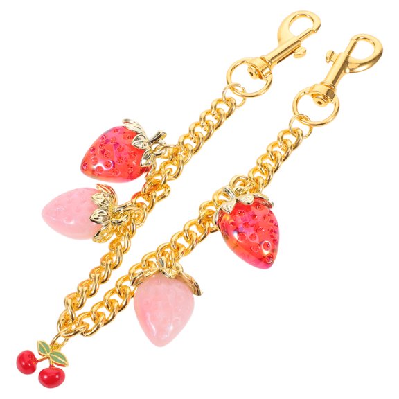 OUNONA Cute Strawberry Keychain Golden Zinc Alloy Bag Charm for Bag