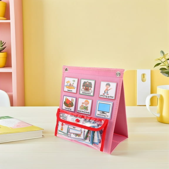 OUNONA Kids Visual Schedule Chart for Daily Routines and Chores, Pink Cloth Paper Plastic, Engaging Learning Tool