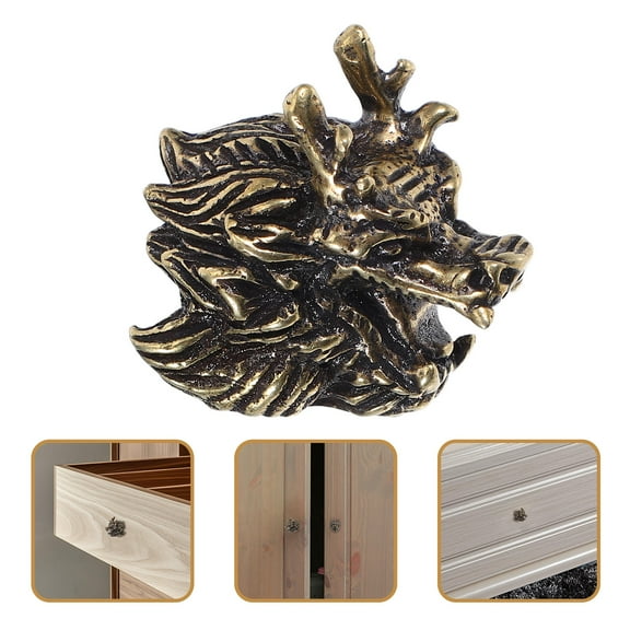 OUNONA Decorative Brown Brass Knobs for Home Use, Intricate Dragon Design