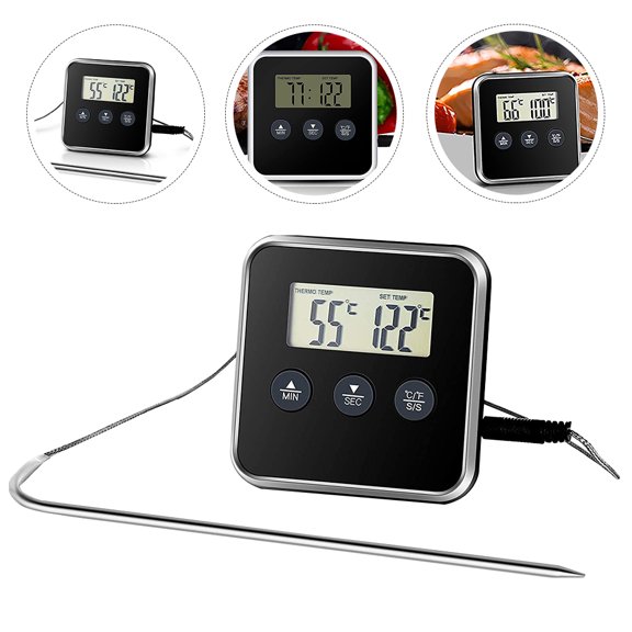 DRAFIDEEP Kitchen Temperature Measuring Tool with Timer Black Digital Food Thermometer