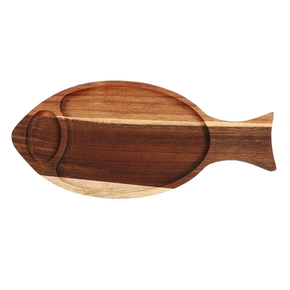 DRAFIDEEP Light Brown Wood Fish Shaped Serving Tray for Kitchen with Natural Grain and Nautical Design