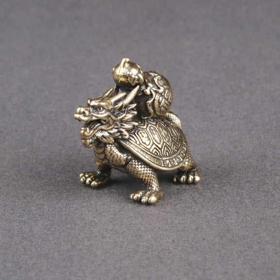 DRAFIDEEP Golden Brass Dragon Turtle Figurine for Living Room Decor, Retro Style Ornament Set, Feng Shui Home