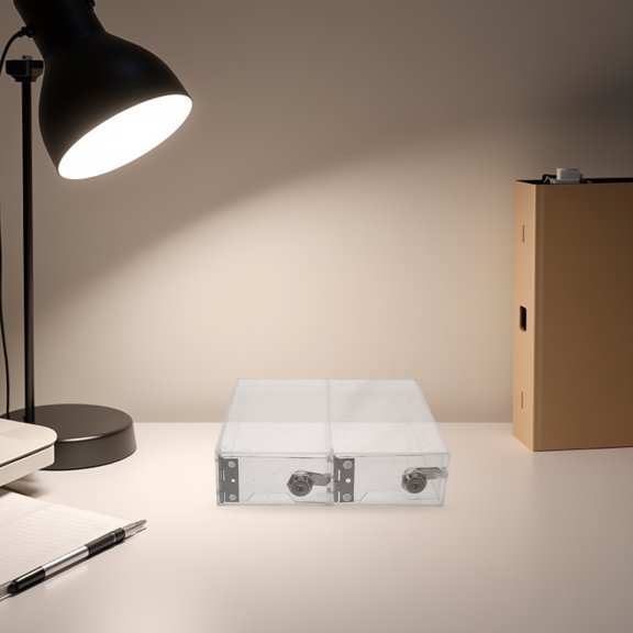 DRAFIDEEP Lockable Transparent Desktop Storage Box with Clear Doors for Office Security and Phone Storage