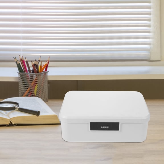 OUNONA Portable Combination Lock Storage Bin White Lockable Safe Organizer for Documents Jewelry Travel Use