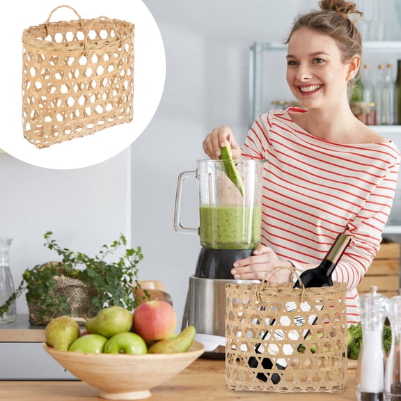 DRAFIDEEP Bamboo Weaving Basket Picnic Basket Khaki 1Pc Portable