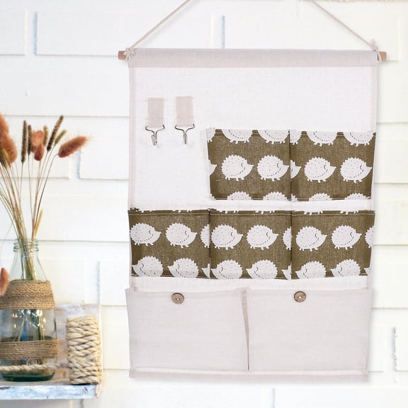 DRAFIDEEP Over The Door Storage Bags Blue Linen Cotton Multi Pocket Organizer