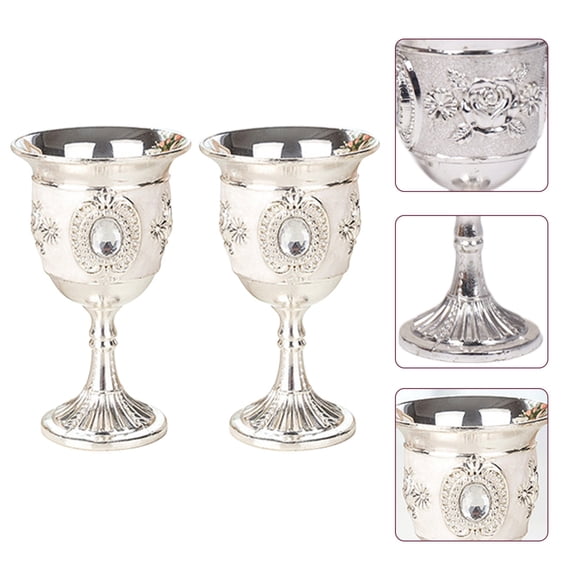 DRAFIDEEP Plated Silver Alloy Goblet Vintage Metal Wine Cup for Decor and Special Events